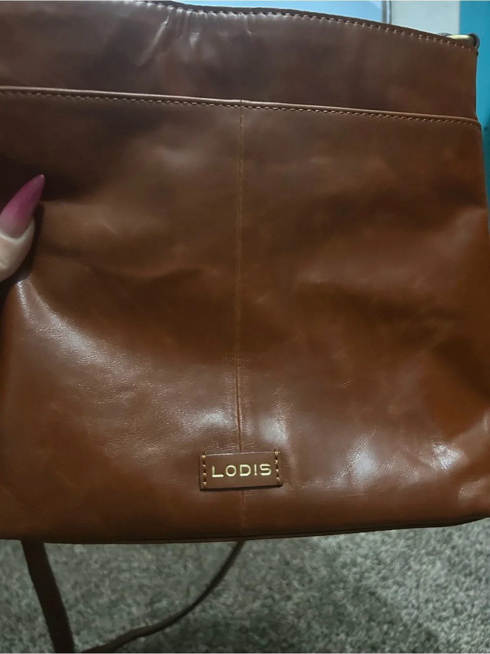 Lodis Cognac Brown Leather Woven-Trim Crossbody Bag